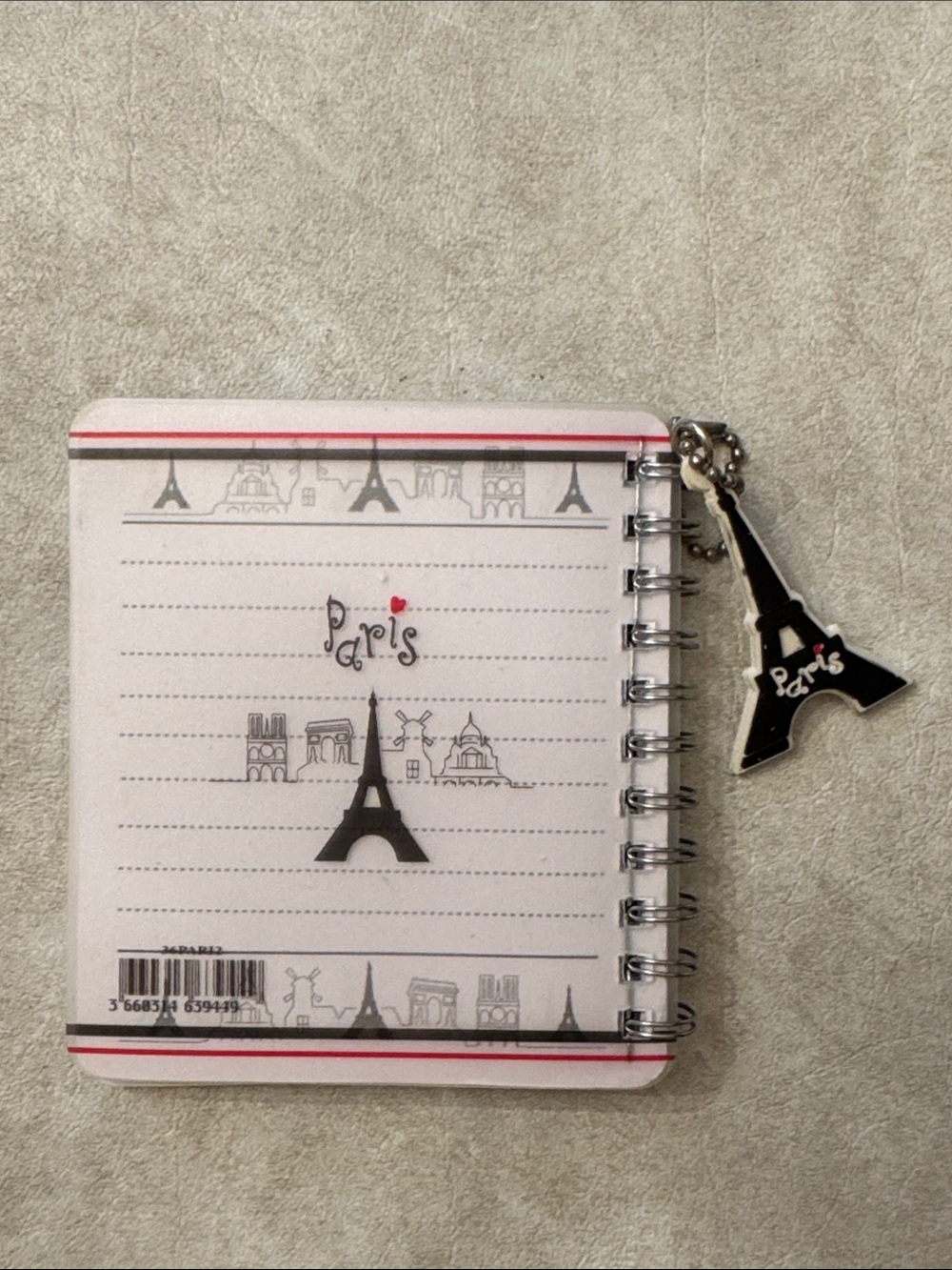 Paris Spiral Notebook with Eiffel Tower Charm - Picture 2 of 7